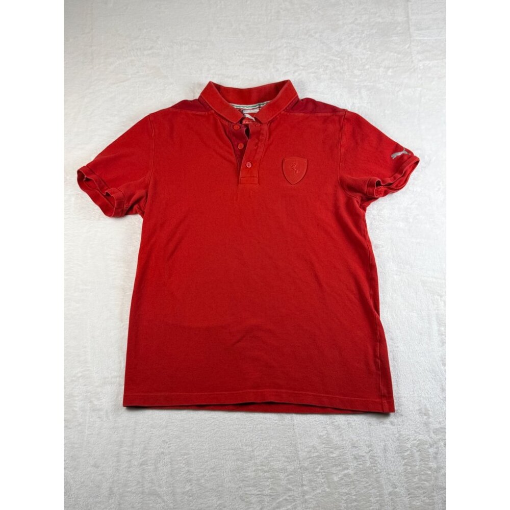 Puma Ferrari Polo Shirt Mens M Red‎ Short Sleeve Collared Logo Casual